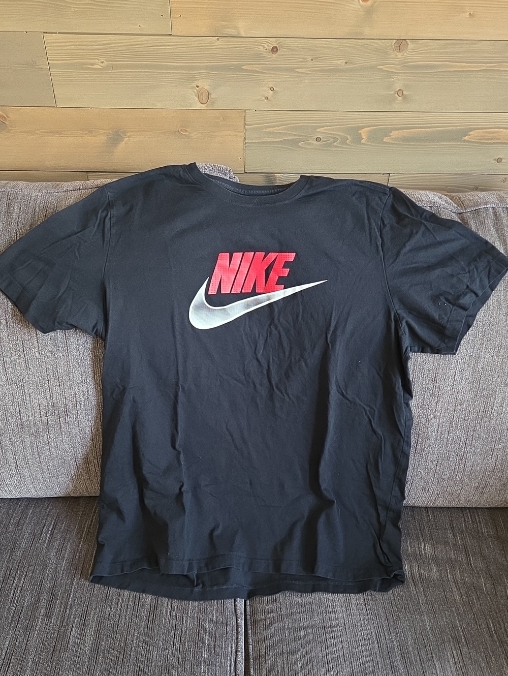 Nike Men’s Black Short Sleeve Tee with Red Logo and White Swoosh